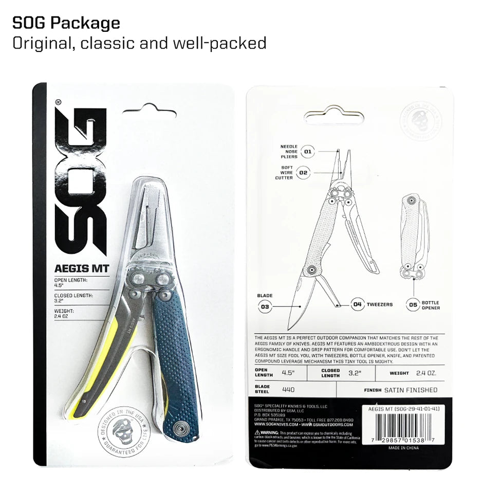 SOG 5 In 1 Mini Compact Multitool Pliers Lightweight EDC Pocket Knife Hunting Fishing Camping Supplies Micro Tools equipment
