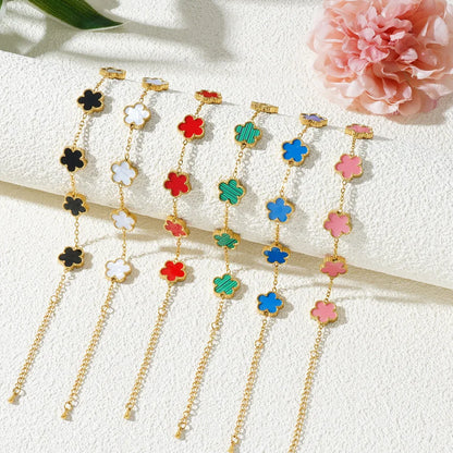 Stainless Steel Bracelet Double Sided Five Leaf Petals Flower Gold Plated Clover Women Fashion Jewelry