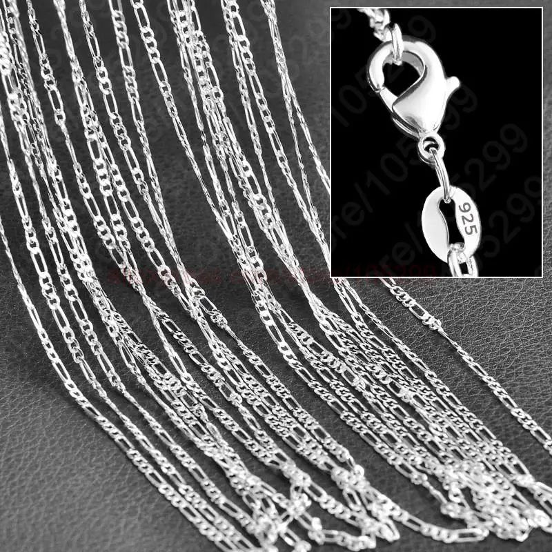10PCS Wholesale Figaro Chain 925 Sterling Silver Jewelry Necklace Chains+Lobster Clasps for Man Woman Pendent Jewelry Findings