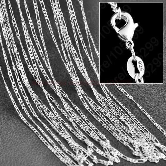 10PCS Wholesale Figaro Chain 925 Sterling Silver Jewelry Necklace Chains+Lobster Clasps for Man Woman Pendent Jewelry Findings