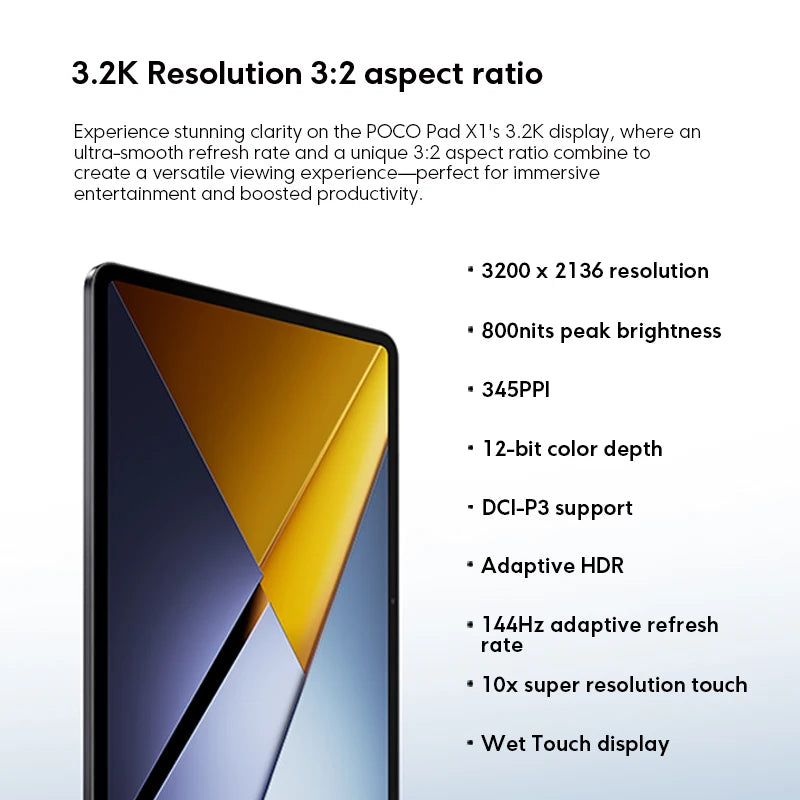 POCO PAD X1 Global Version 8GB 512GB Tablet 11.2" 3.2K 144Hz Eye-care Display Snapdragon 7+ Gen 3 WIFI 6E 8850mAh Pad PC