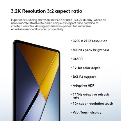 POCO PAD X1 Global Version Tablet 11.2" – Snapdragon 7+ Gen 3, 3.2K 144Hz Display, 8GB+512GB, 8850mAh