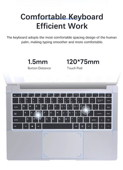14.1" Ultra Slim Windows 11 Pro Laptop Computer intel Atom A3950 12GB RAM 1TB 2TB SSD Notebook PC 1080P HD Office Study Laptops