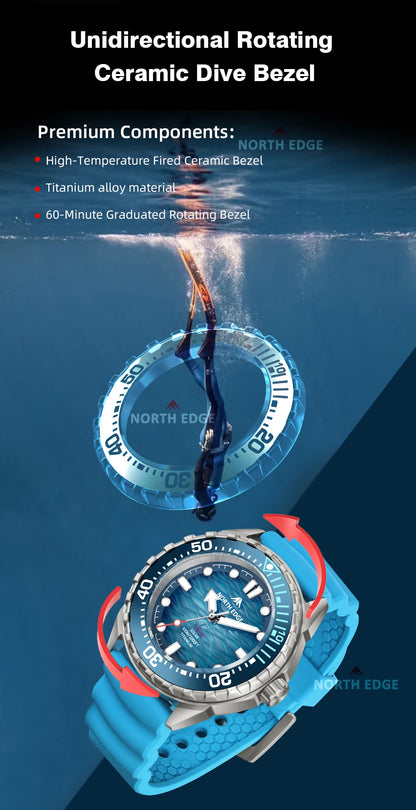 NORTH EDGE TRITON-TI Titanium Solar Diving Watch – 300M Waterproof, 180-Day Power Reserve