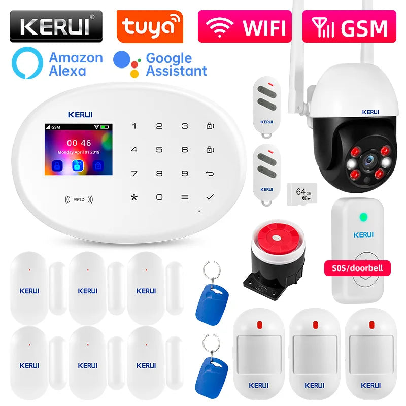 KERUI W202 Home Security Alarms WIFI GSM Alarm System Kit Tuya Smart Remote Control with Motion Detector Door Sensor for House