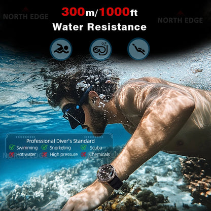 NORTH EDGE TRITON-TI Titanium Solar Diving Watch – 300M Waterproof, 180-Day Power Reserve