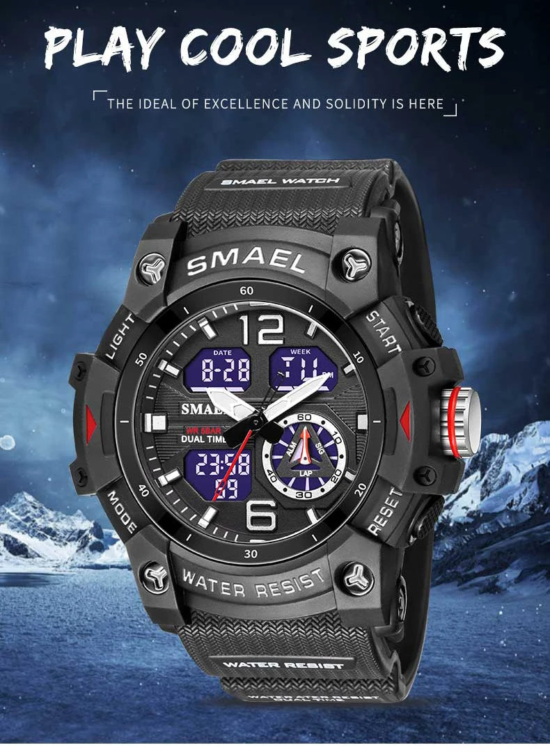SMAEL 8007 Military Sport Watch – LED Digital Dual Time, Waterproof Men's Wristwatch