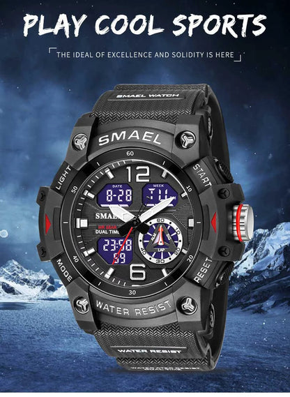 SMAEL 8007 Military Sport Watch – LED Digital Dual Time, Waterproof Men's Wristwatch