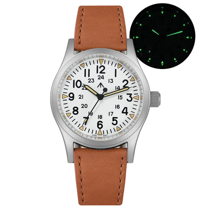 Militado ML05 38mm Vintage Watch VH31 Quartz Movement Field Watches Domed Sapphire Crystal With High Clear AR Coating Wristwatch