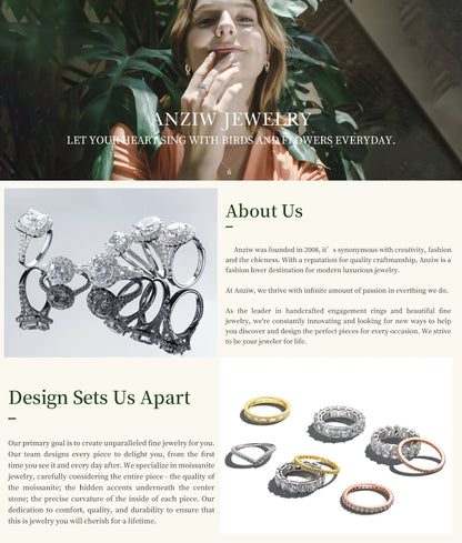 ANZIW 2 Carat All Moissanite Ring Bridal Sets Silver 925 Solitaire Engagement Wedding Rings & Stackable Eternity Bands for Women