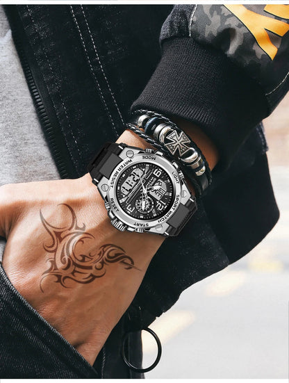 SANDA Men Sports Quartz Watches Dual Display LED Electronic Digital Wristwatches Waterproof Military Watch Relogios Masculino