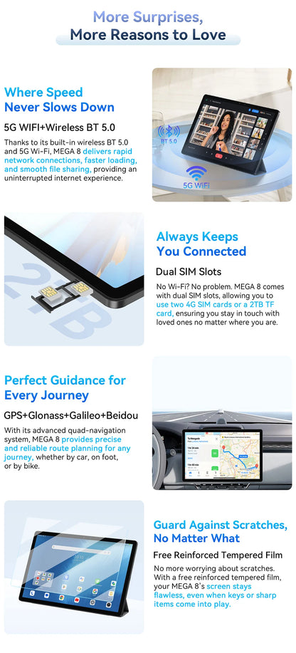 Blackview MEGA 8 Tablet - 13" FHD+ 90Hz Display Android 15 11000mAh 50MP Camera 4G Pad PC