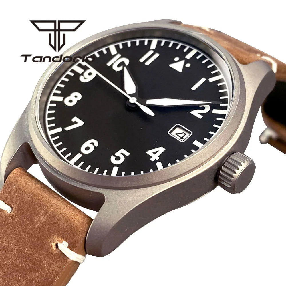 Tandorio Titanium Ultralight Dive 39mm Men's Pilot Watch Automatic Miyota 8215/PT5000 Movt AR Sapphire 20BAR Waterproof Luminous