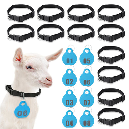 Adjustable Nylon Collar Pet Livestock Hang Tag with Double-sided Serial Number for Farm Livestock Animal Pet Goat Sheep 28 Pcs