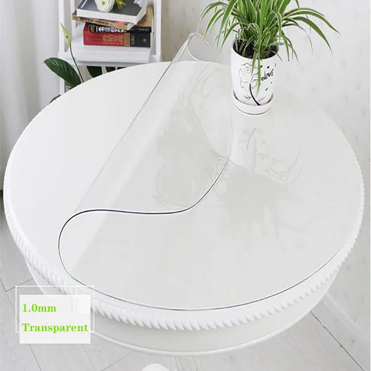 Round Tablecloth Transparent PVC Kitchen Dining Room Desk Cover Protector Waterproof Oilproof Clear Table Cloth 1MM Table Mat