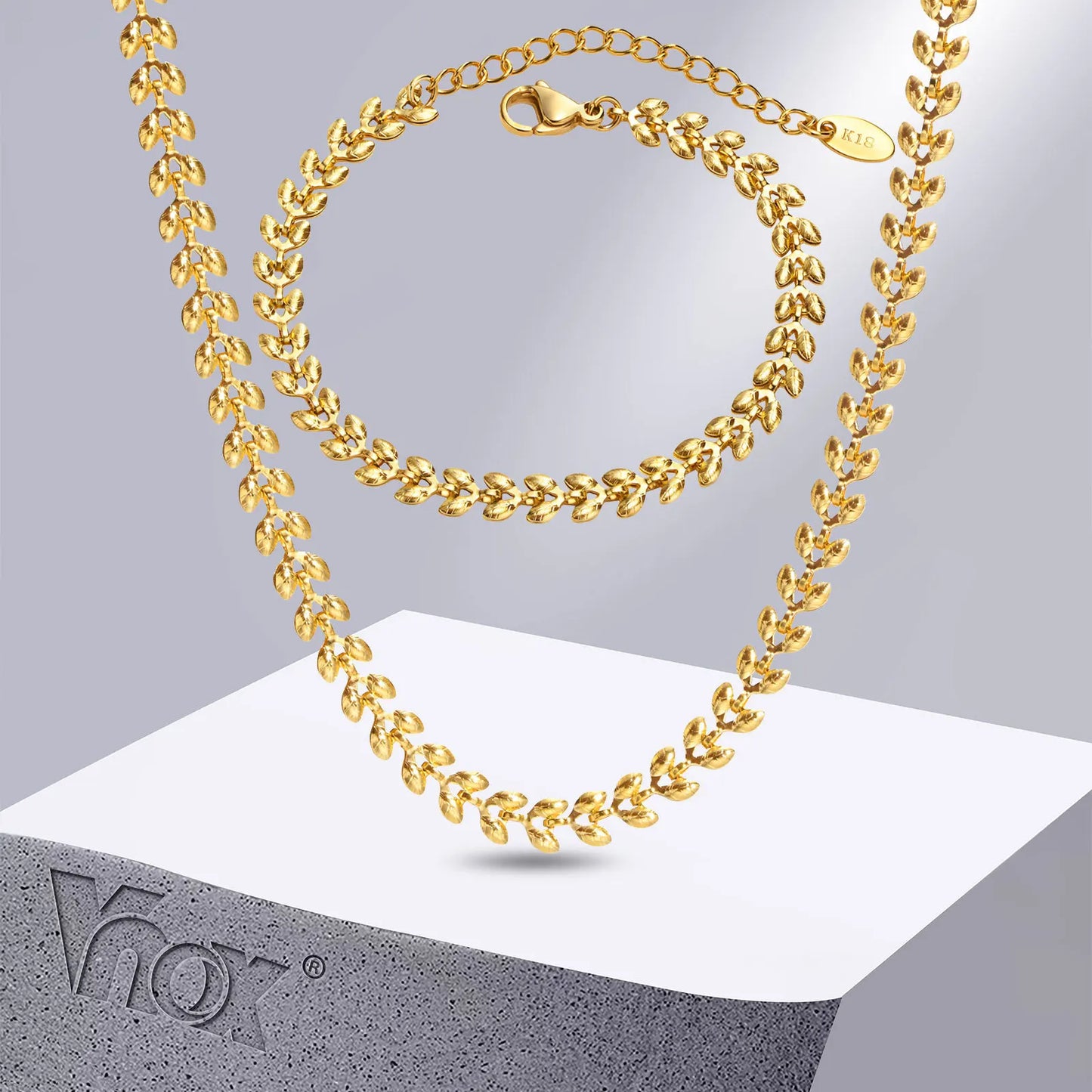 Vnox Chic Wheat Chain Choker Necklaces for Women, Gold Color Stainless Steel Links Neck Collar Gift to Her Jewelry