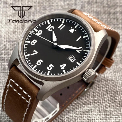 Tandorio Titanium Ultralight Dive 39mm Men's Pilot Watch Automatic Miyota 8215/PT5000 Movt AR Sapphire 20BAR Waterproof Luminous