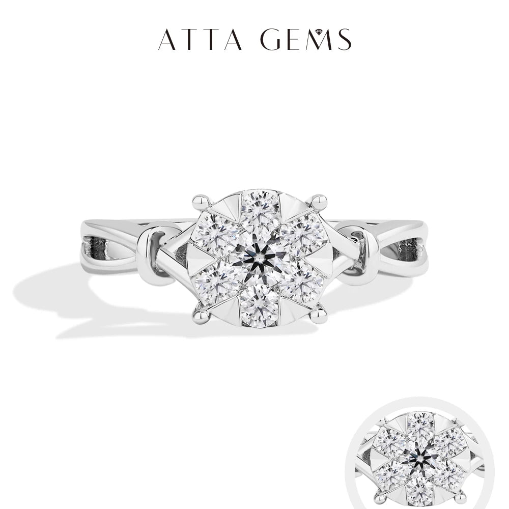 ATTAGEMS Classical  0.2ct Moissanite Ring For Women Flower Cluster Design D VVS1 925 Sterling Silver Wedding Rings Fine Jewelry