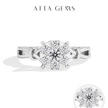 ATTAGEMS Classical  0.2ct Moissanite Ring For Women Flower Cluster Design D VVS1 925 Sterling Silver Wedding Rings Fine Jewelry