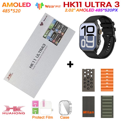 New HK11 ULTRA 3 MAX Smartwatch 2025 49mm HD AMOLED 4G ROM Bluetooth Network Call Robot Clock NFC Compass Smart Watch Men Women