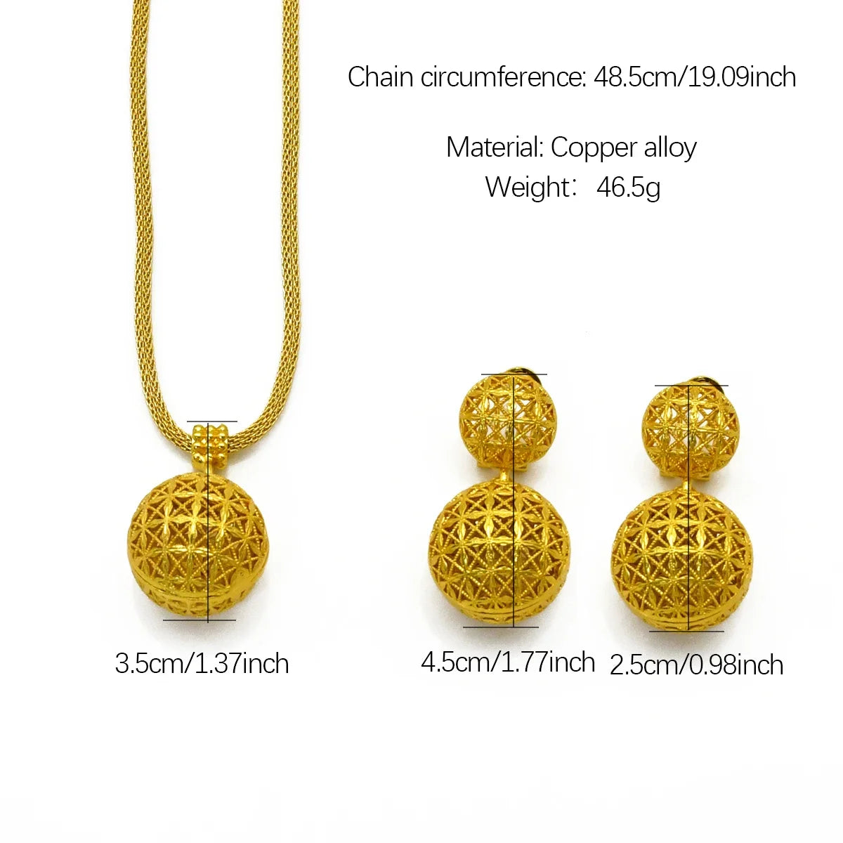 Dubai Ball 24K Gold Plated Jewelry Set – Necklace & Earrings for Women