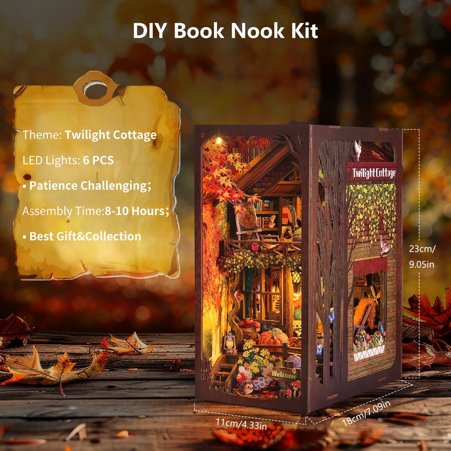 DIY Book Nook Kit Thanksgiving 3D Wooden Puzzle Home Decoration For Bookshelf Miniature Insert Magic Book House Stand Bookshelf