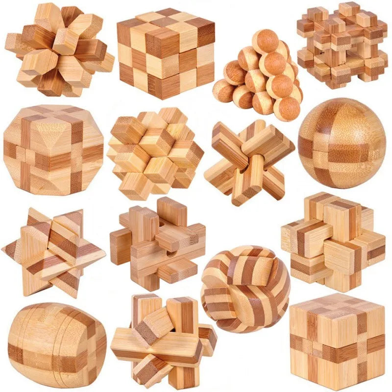 Wooden Kong Ming Lu Ban Lock – 3D IQ Brain Teaser Montessori Puzzle Toy for Kids & Adults