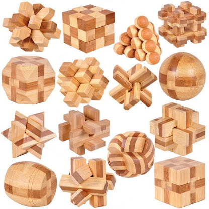 Wooden Kong Ming Lu Ban Lock – 3D IQ Brain Teaser Montessori Puzzle Toy for Kids & Adults