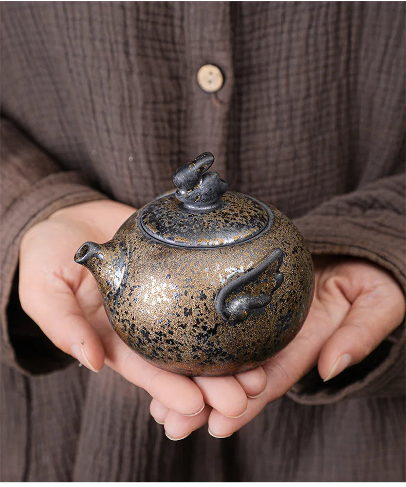 Rust Glazed Tea Pot Ceramic Kung Fu Tea Set Pot Vintage Rough Pottery Yixing Teapots Infuser Teapot Clay Coffeeware Teaware Puer