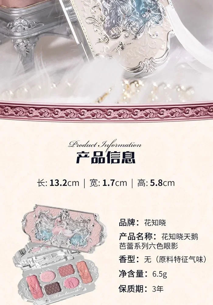 Flower Knows Swan Ballet Eyeshadow 6 Color Palette Matte Shimmer Glitter Mixed Long Lasting Eye Shadow Makeup Flowers Know