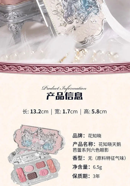 Flower Knows Swan Ballet Eyeshadow 6 Color Palette Matte Shimmer Glitter Mixed Long Lasting Eye Shadow Makeup Flowers Know