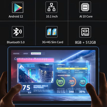 New 5G Pro 10.1 Inch Tablet Pc 8GB RAM 512GB ROM 2000x1200 Tablets 10 Core Google Play 4G LTE Phone Call Android 12 WiFi 8000mAh