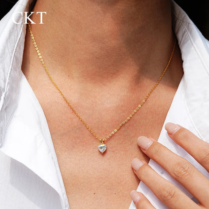 CKT Heart-shaped Love Pendant for Women 14K Gold 0.5ct/1ct Diamond Moissanite Necklace Wedding Fine Jewelry
