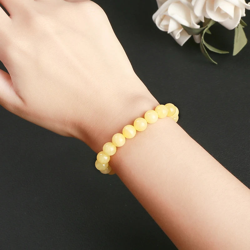 JD High Quality Natural Stone Yellow Jade Round Beaded Bracelet Women Men Fashion Jewerly Stretch Bangles Reiki Healing Jewerly