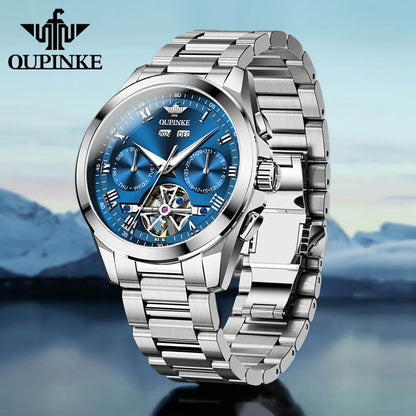 OUPINKE 3281 Top Luxury Mens Watch Sapphire Flywheel Automatic Mechanical Watch For Man 50M Waterproof Calendar Week Gifts Reloj
