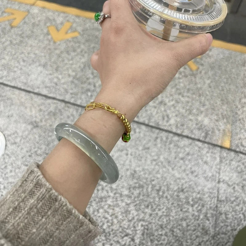 Drifting Green Agate Bracelet, Net Red Drifting Flower Jade Circle Women's Style