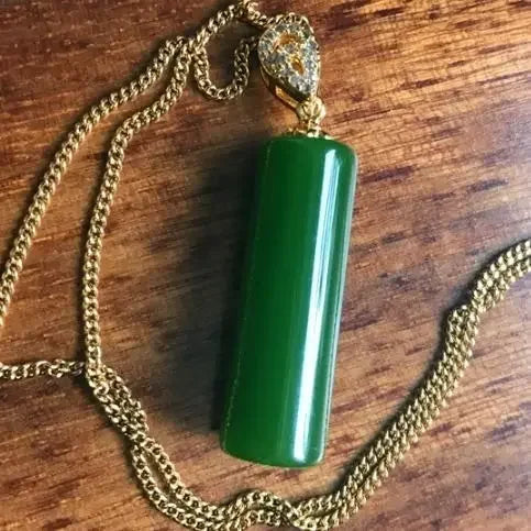 Natural Hetian Jasper Cylindrical Pendant, Spinach Green Jade Pendant for Men and Women