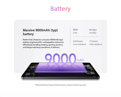 Xiaomi Redmi Pad 2 Tablet - 2.5K Display Helio G100-Ultra 11" 18W Fast Charging 9000mAh Battery