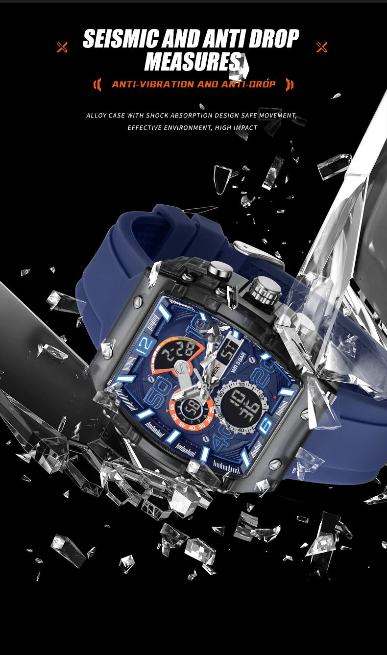 SMAEL Brand 8109 New electronic watch fashion square dual display waterproof luminous Multi-color For Men