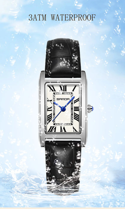 SANDA Luxury Tank Couple Watch Wear Resistant Leather Strap Square Dial Waterproof Sport Casual Women Men Quartz Watches Reloj