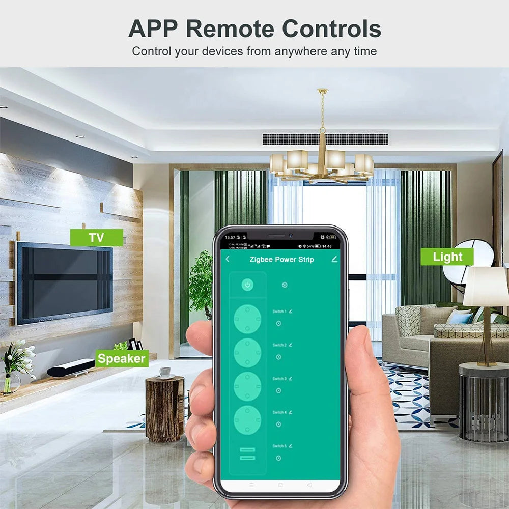 Arumny EU Plug Zigbee Power Strip Tuya Smart Life Zigbee2mqtt 1.8m Extension cord Alexa Google Assistant Voice Controll 16A 220V