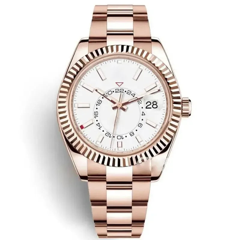 Men Watches Waterproof Dual Time Zone Luxury 904L Stainless Steel Watches Automatic Mechanical Sweep Movement Male Wristwatches