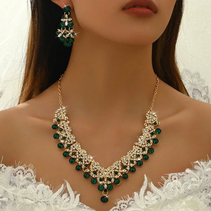Luxury Flower Choker Necklace Earrings Wedding Dress Bridal Necklace Set Rhinestone Bride Jewelry Sets for Women