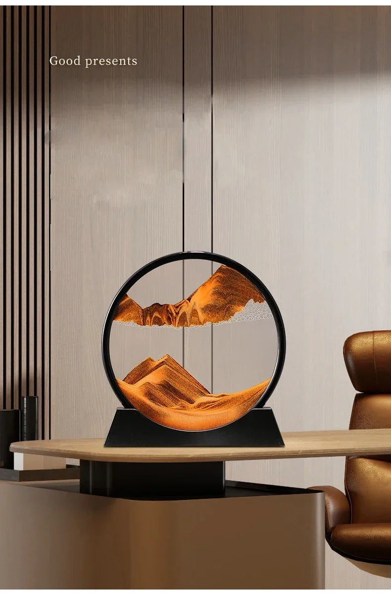 Sandscape Moving Sand Art Picture Round Glass Deep Sea Quicksand Craft Home Decor Gift 3D Liquid Hourglass Flowing Sand Painting