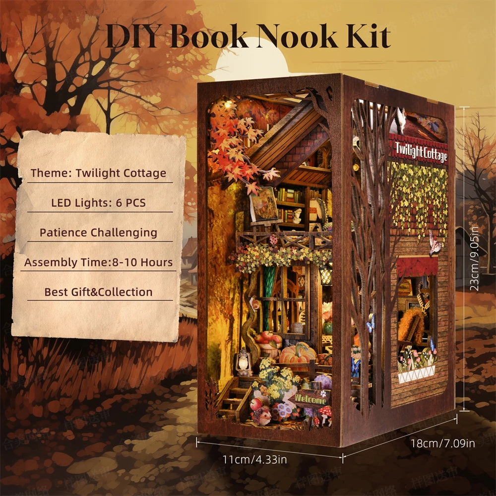DIY Book Nook Kit Thanksgiving 3D Wooden Puzzle Home Decoration For Bookshelf Miniature Insert Magic Book House Stand Bookshelf