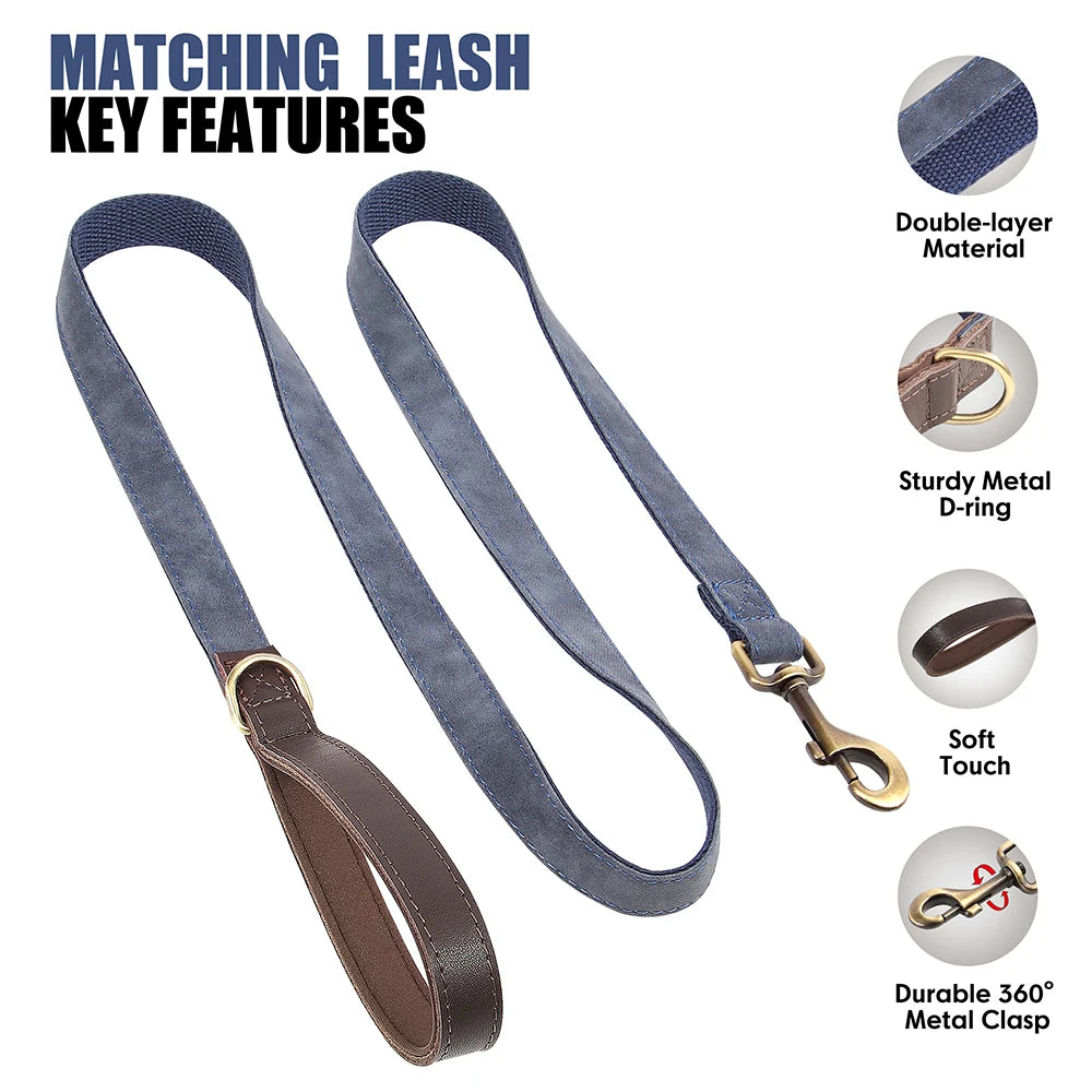 Personalized Dog Collar Leash Durable Nylon Leather Dog Buckle Collars Necklace Pet Walking Leash for Small Medium Dogs Pitbull