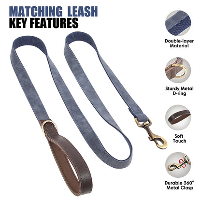 Personalized Dog Collar Leash Durable Nylon Leather Dog Buckle Collars Necklace Pet Walking Leash for Small Medium Dogs Pitbull