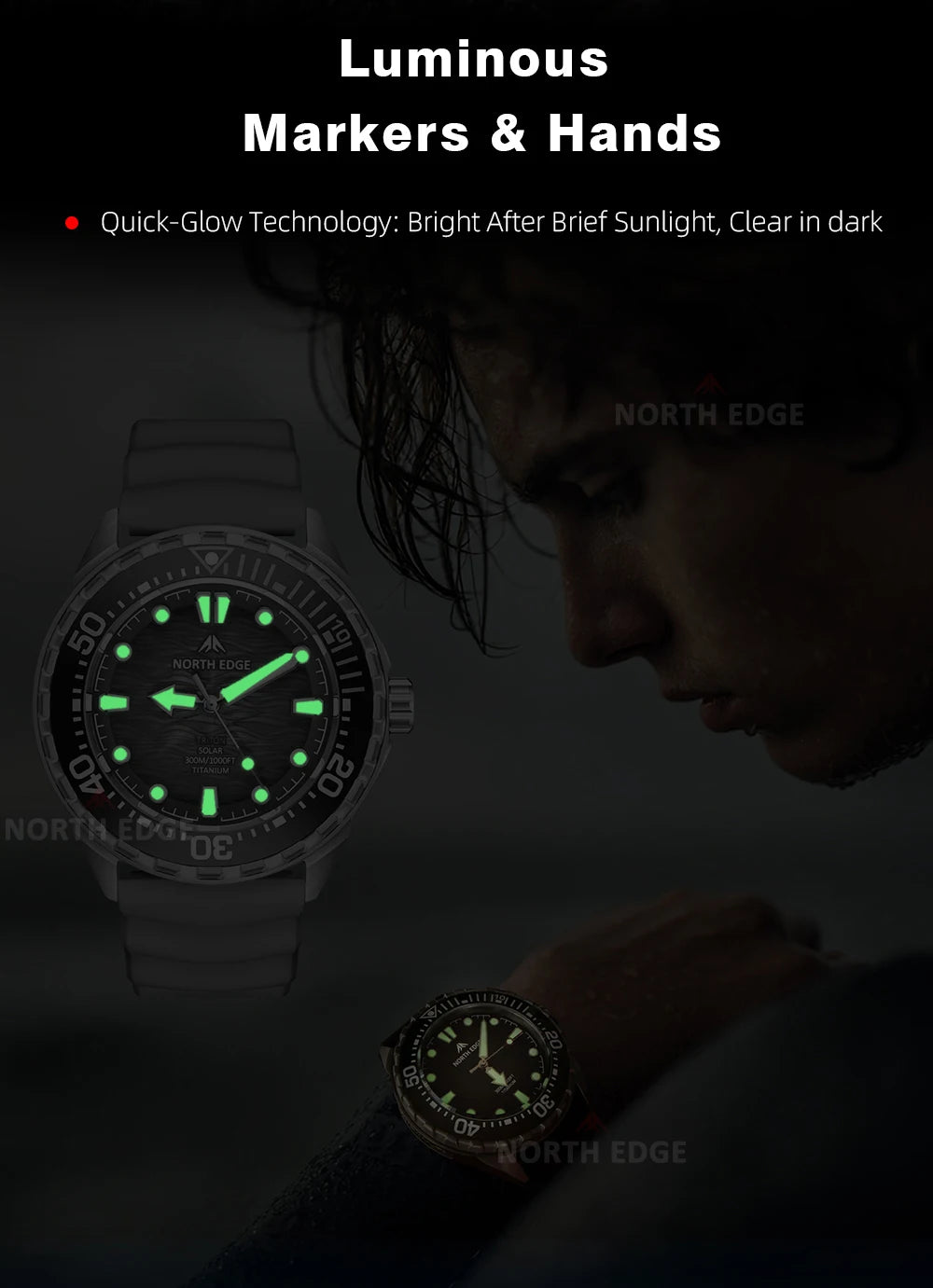 NORTH EDGE TRITON-TI Titanium Solar Diving Watch – 300M Waterproof, 180-Day Power Reserve