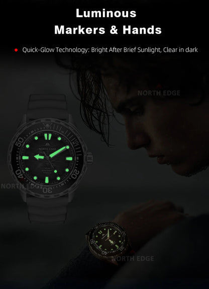 NORTH EDGE TRITON-TI Titanium Solar Diving Watch – 300M Waterproof, 180-Day Power Reserve