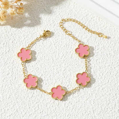 Stainless Steel Bracelet Double Sided Five Leaf Petals Flower Gold Plated Clover Women Fashion Jewelry